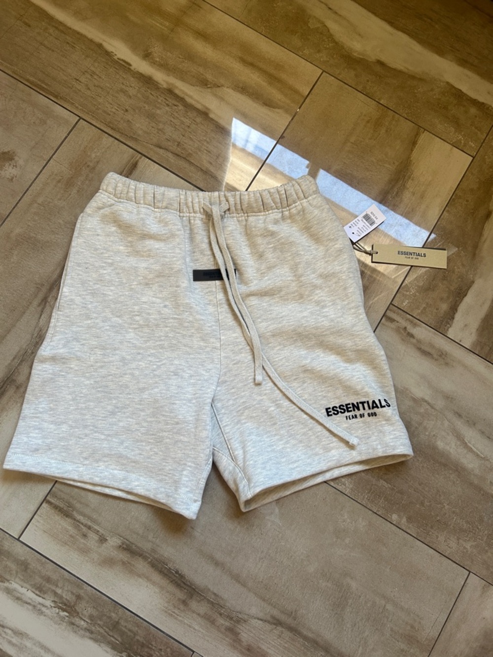 Essentials Heather Light Gray Fleece Drawstring Shorts - Picture 2 of 3